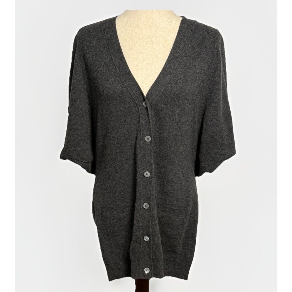 Vince Gray Small Cashmere Button-Up Short Sleeve Kimono Dolman Sweater Cardigan